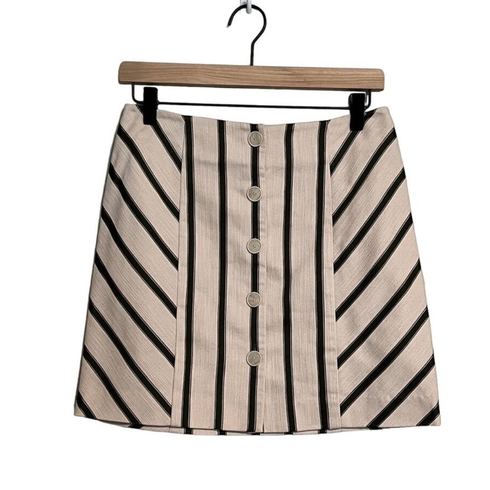 Intermix A-Line Stripe Skirt / Cream Olive Green